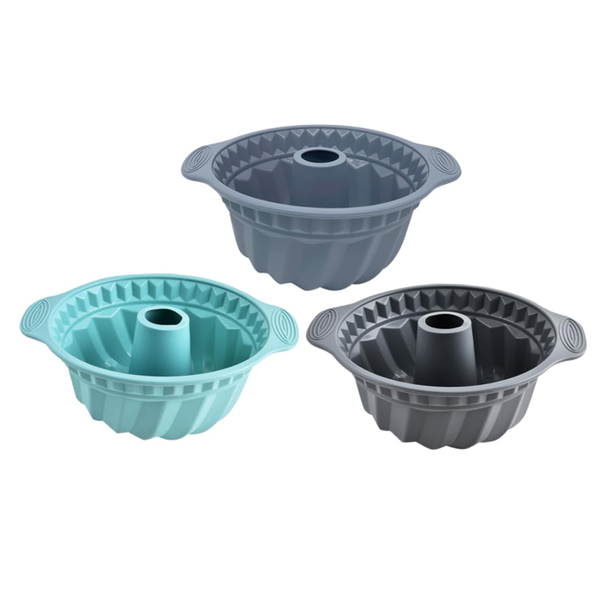 IMIKEYA Set 3 Stampi per Torte in Silicone Rotondi Scanalati | Chiffon e Mousse, Apertura Centrale Tipo Stufa, Capienza Ampia e Struttura Antistrappo
