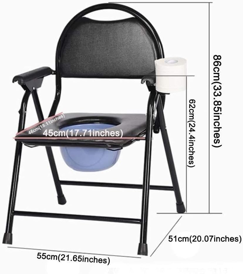 Free Standing Foldable Stacking Commode Chair with Padded Back, Detachable Arm Supports and Padded Over Seat Fully Assembled