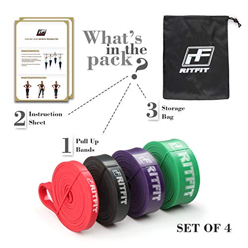 RitFit Pull Up Assist Band - Premium Resistance Band for Pull Up Assistance, Resistance Training, Body Stretching, Powerlifting, Mobility Training (#7 Four Levels of Resistance Combo Pack)