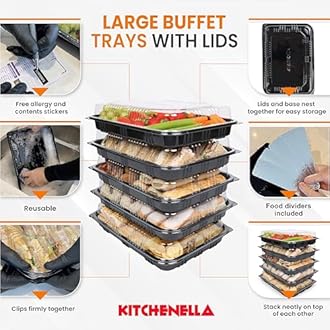 Reusable Sandwich & Serving Platter Trays with Clear Lids – Pack of 20 Catering Food Platters with Dividers & Labels for Parties, Buffets, Events & Meal Prep – 33.5 × 24 × 7 cm