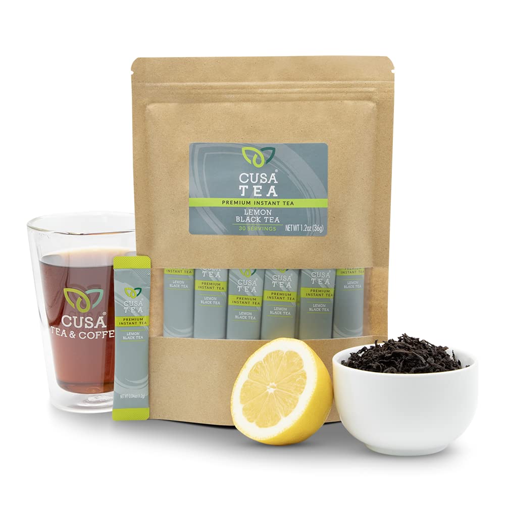 Cusa Tea & Coffee | Premium Instant Lemon Black Tea With Real Fruit & Spices | Organic Leaves Drink Mix Packets | Hot or Iced Tea (30 Single Servings)