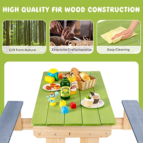 Kotek Kids Picnic Table For Outdoors, 4 In 1 Wooden Sand And Water Table With Removable Tabletop & 2 Storage Bins, Indoor Activity Sensory Table And Chair Benches Set Art Play Table For Patio & Yard #TOP4