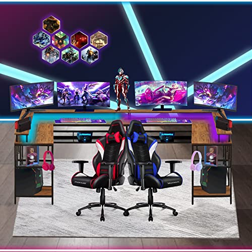 Dansion L Shaped Gaming Desk, Computer Desk With Led Lights & Power Outlet, Reversible Corner Desk With Storage Shelves For Home Office, Brown #TOP1