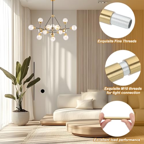 Image of PATIKIL Threaded Extension Rod, 4 Sets 12 inch M10 x 1mm Fine Thread Lamp Pipe with Lamp Pipe Nipples for Pendant Light Island Lighting Chandeliers Stems, Bronze