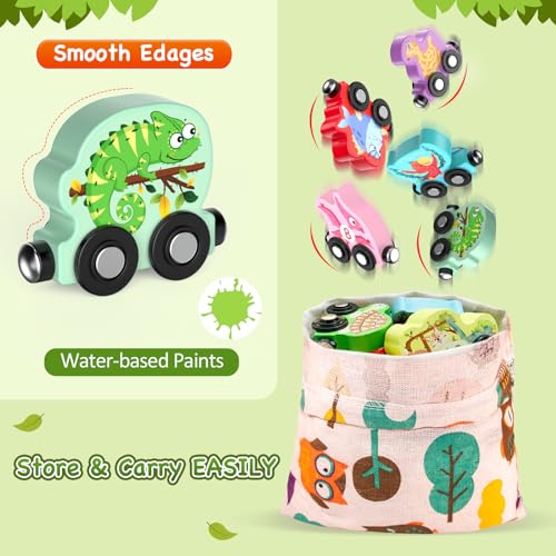 image for Zeoddler Toys for Toddlers, 11 Magnetic Wooden Animals Train Set, Mont