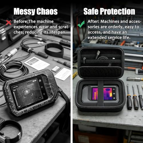 Image of Boobowl Hard Case for HSFTOOLS HF96 / for FLIR C5 Thermal Camera - Shockproof Infrared Camera Carrying Case with DIY Foam & Accessory Pocket for HVAC Technician, Electrician & Field Inspector (Black)