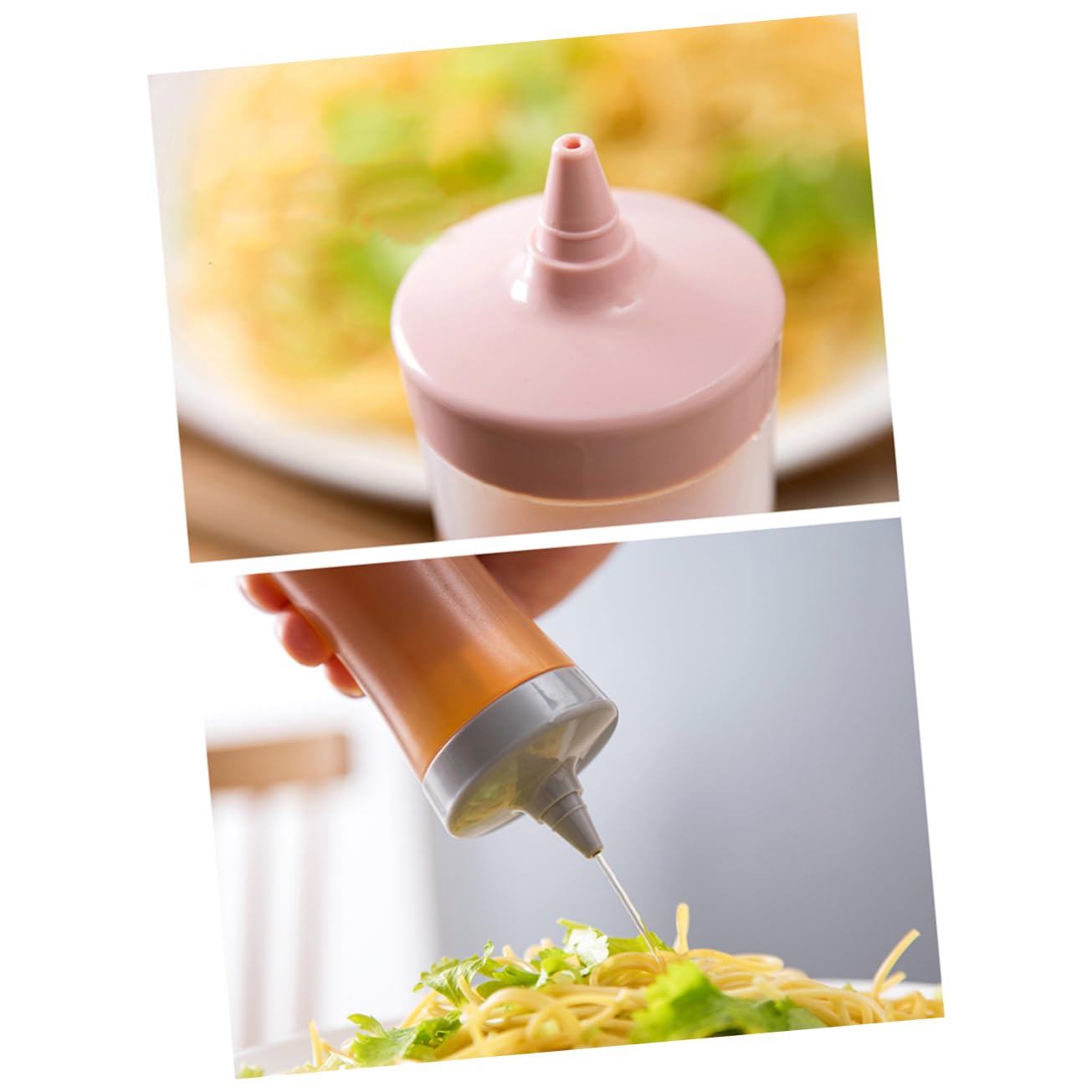 Luxshiny 3Pcs Plastic Sauce Dispensers Squeeze Bottles for Salad Dressing Condiments More Beige Grey Pink Flexible Nozzle for Ketchup Mustard Jam