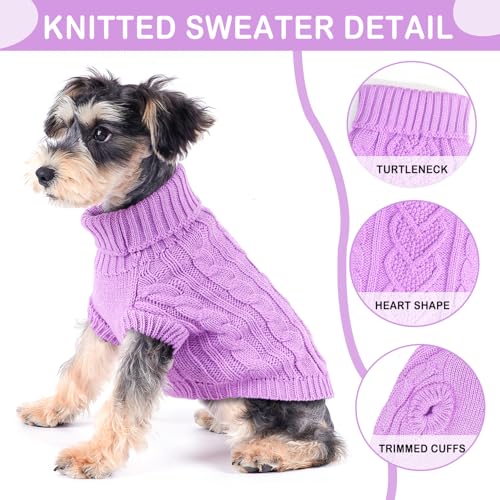 Image of Dog Sweaters for Small Dogs Fall Small Dog Sweater Winter Dog Clothes Turtleneck Knitted Cute Doggy Pullover Knitwear Warm Doggie Coat Puppy Cat Sweater Female (Purple,Medium)