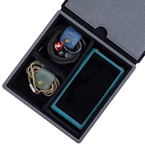 MITER CASE for 4 IEM Earphones , Handmade Italy PU Leather Hard Box for Earphones + Digital Audio Player DAP AMP DAC Storage Carry Cover Box (4 Earphone Case-Black)