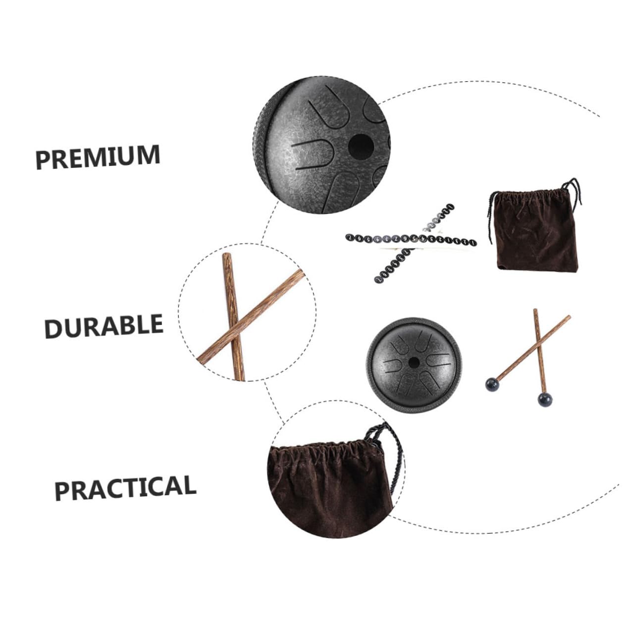 OFFSCH 6 Note Hand Drum Kit Steel Tongue Drum Set Ethereal Sound for Meditation Yoga Boys and Girls' Music Learning