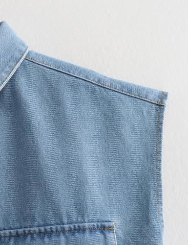 Hotmiss Womens Cropped Button Down Shirt Summer Collared Sleeveless Loose Denim Top with Pockets4