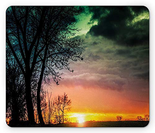 Sunset Mouse Pad, Horizon Sky with Unusual Colored Storm Clouds Up in Air