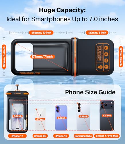 Funda impermeable para teléfono móvil con doble espacio flotante negra 7
