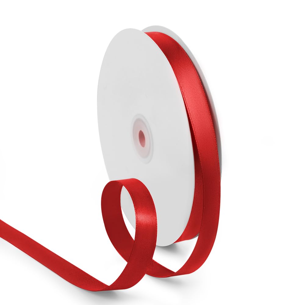 5/8 Inch 100 Yards Satin Ribbon Red, Solid Color Fabric Ribbon for Gift Wrapping, Wedding, Polyester Gift Ribbon for Birthday Party Decoration, Valentine's Day, Craft, Hair, Floral, Sewing