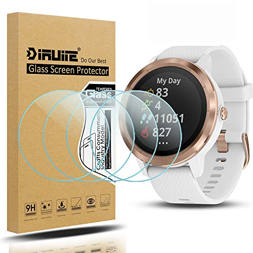 Diruite 4 Stycken Skärmskydd för Garmin Vivoactive 3, HD Härdat Glas Skyddsfilm för Garmin Vivoactive 3 Smartwatches[Repsäker][Antikollision]