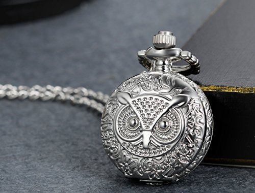 Lancardo Owl Pocket Watch Quartz Movement Chain White Dial Full Hunter Steampunk Design With Gift Bag #TOP2