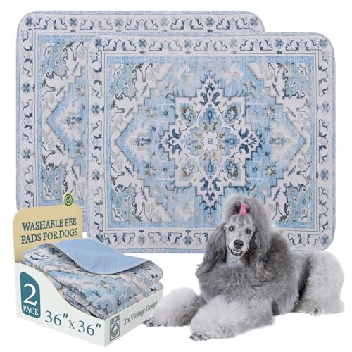 Image of Homimp Washable Pee Pads for Dogs,2 Pack Reusable Puppy Pads Waterproof,Absorbent and Leakproof Dog Pee Pads,Non Slip Puppy Training Pads, Pet Mat for Floor, Crate, Couch, Whelping,Blue, 36 inchx36 inch