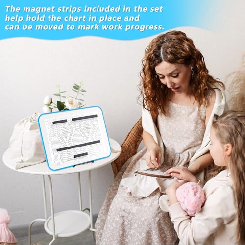 Image of Flutesan 11 x 14 Inches Knitting Pattern Holder with 4 Replacement Magnets Knitting Chart Keeper Cross Stitch Magnetic Board Cross Stitch Accessories and Supplies for Crochet(Blue Border)