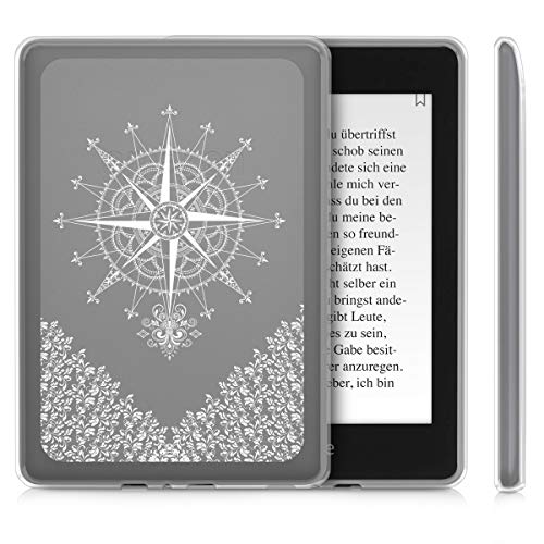 Kwmobile Case Compatible With Amazon Kindle Paperwhite (10. Gen - 2018) - Tpu Silicone Ebook Cover - Baroque Compass White/Transparent #TOP4