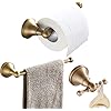 Bathroom Organization 4 Piece Gold Bathroom Hardware Set - Brushed Gold Towel Bar, Hook, Ring & Toilet Paper Holder Brushed Gold Bathroom Accessories Set 4 Piece SUS304