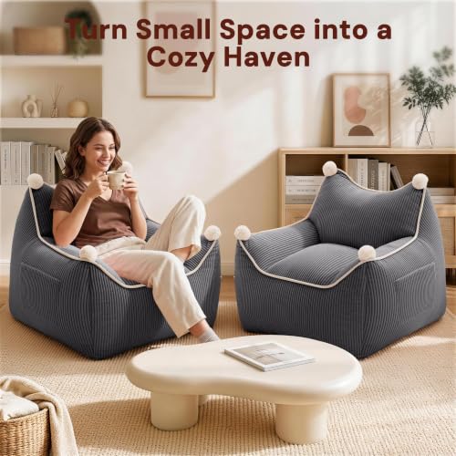Korser Bean Bag Chair for Adults and Teens, Small Bean Bag Couch Cozy with Foam Filler, Corduroy Comfy Beanbag Chair with Back Support, Lounge Floor Sofa for Living Room, Reading, Bedroom, Grey - image 9