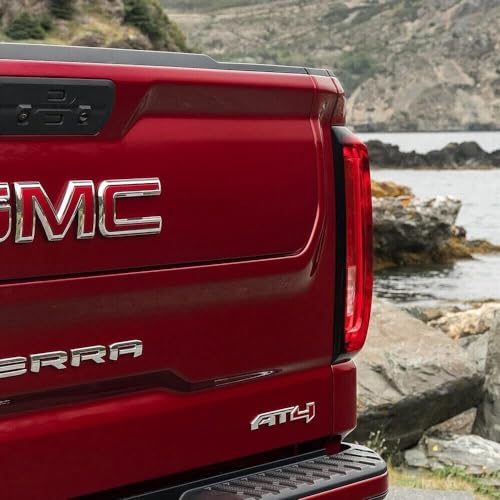 Image of 3Pcs AT4 Emblems Sierra 3D Side Door Rear Tailgate Badge NamePlate Decal with Strong Adhesive 85002068 Replacement for 2019-2023 Canyon Sierra 1500 2500HD 3500HD (Chrome Red)