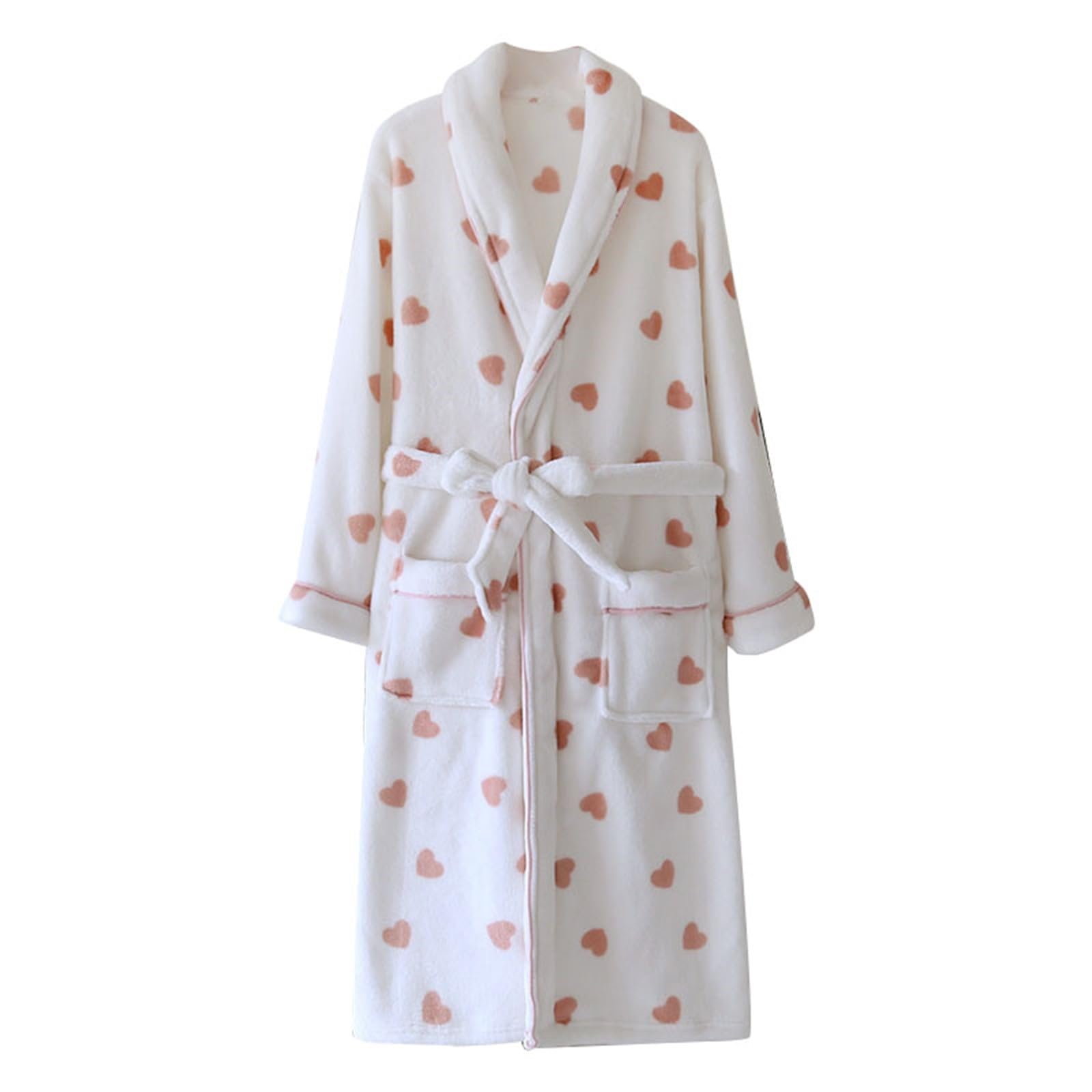 Accappatoio Donna Spugna Caldo Lungo Morbido Vestaglia Stampa A Cuori | Accappatoio Donna A Manica Lunga Con Tasche E Cintura Regolabili Abbigliamento Fleece Termica Loungewear