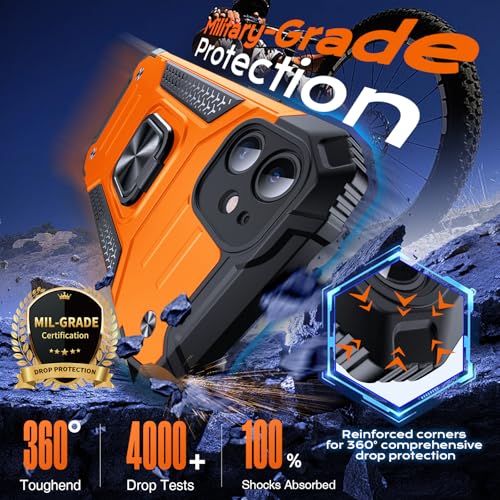 Image of Anqrp Heavy Duty Case for iPhone 11 Case with Enhanced Ring Holder Grip Stand, Military Grade Shockproof Rugged Drop Protective Silicone Hard Slim iPhone 11 Phone Case Cover,Orange