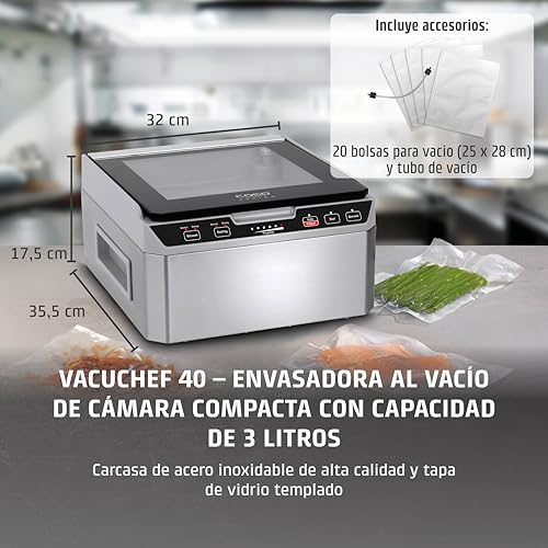 CASO VacuChef 40 - Envasadora al vacío profesional de cámara compacta - Potente capacidad de vacío de 70 L/min - Cámara con capacidad de 3 litros - acero inoxidable - imagen 2