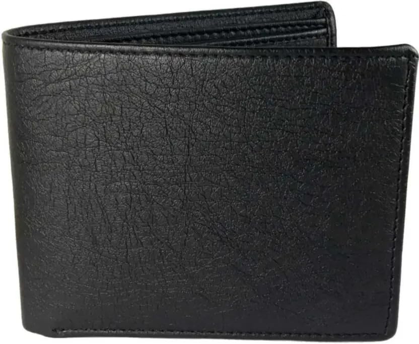 Image of Classic Black Leather Bifold Wallet, Multiple Card Slots, Currency Compartment, Slim Design for Men