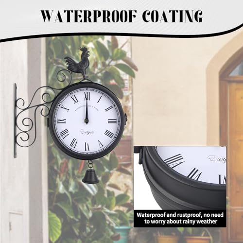 Zegar ogrodowy, zegar dworcowy, na zewnątrz, odporny na warunki atmosferyczne, dwustronny design, zegar outdoorowy do ogrodu, wodoodporny, 20 cm, retro zegar ogrodowy, z uchwytem ściennym, do ogrodu,