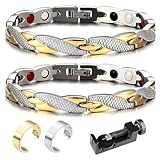Magnetarmband, 2 Stück Elegante Magnetfeldtherapie mit 2 Stück Magnetring Fit Plus Armband Anti-Ermüdungs-Schlankheits-Armbänder Lymphdrainage Ring Therapeutischer Abnehmen Verbesserung Durchblutung