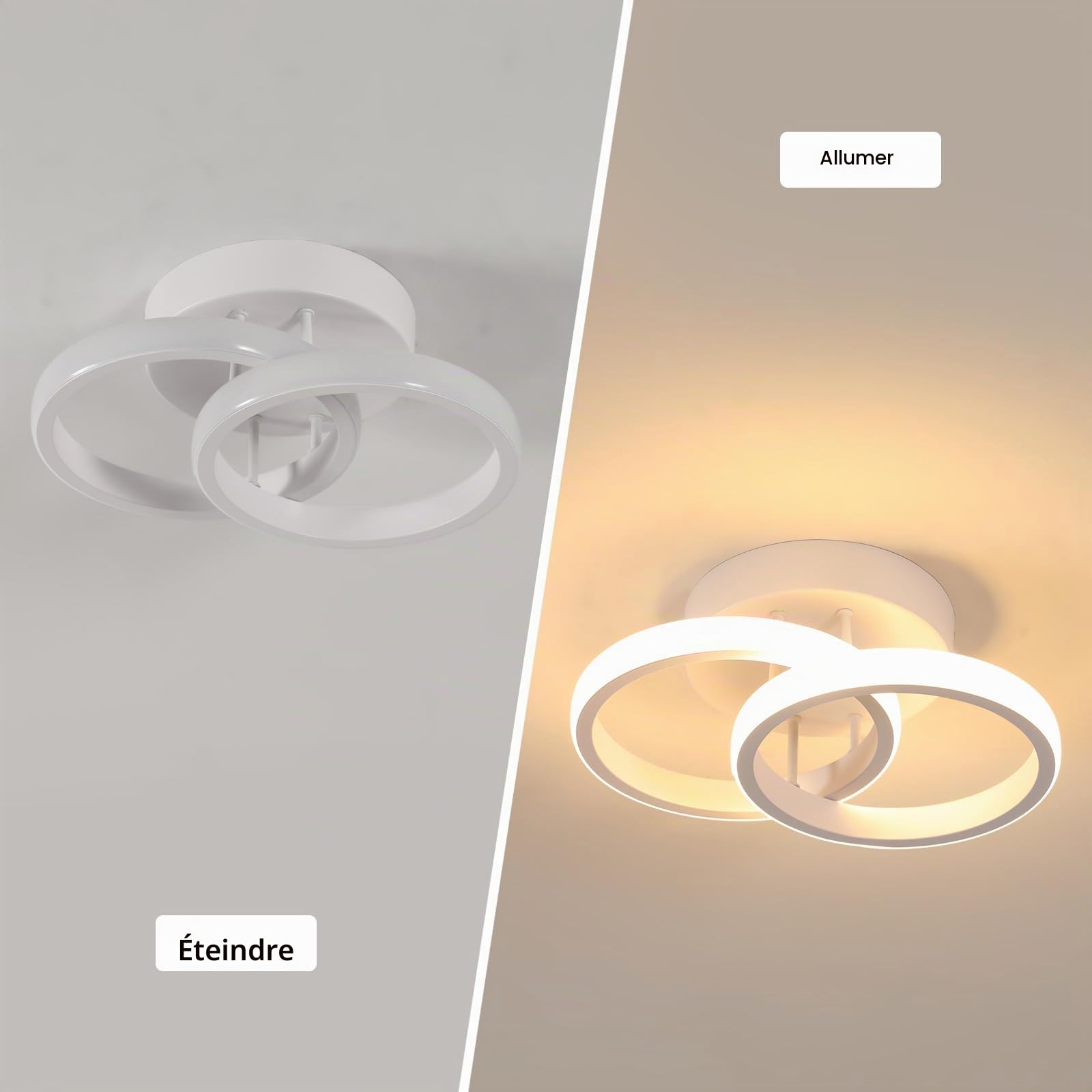 Goeco 2 Pièces Plafonnier LED Rond Moderne 22W 2475LM 3000K, Blanc