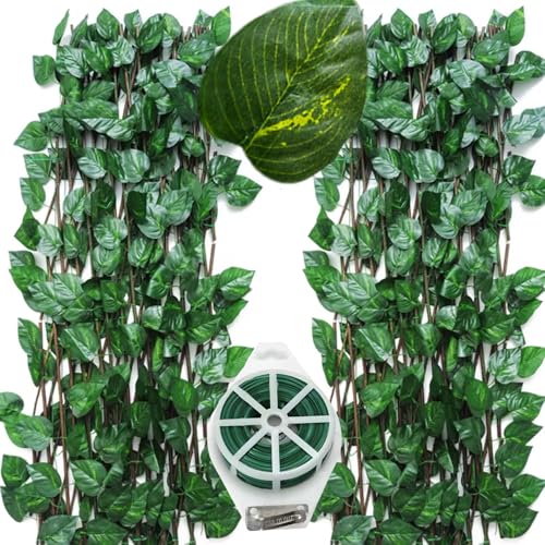 2 Celosias para Terraza Exterior Extensible 80x200cm de Madera con Hojas – Decorativa, Resistente y Versátil – para Jardín, Balcón y Terrazas