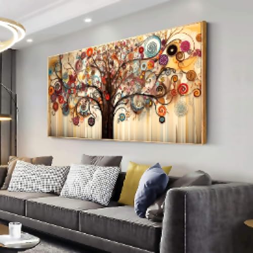 Arbre de vie art mural de prestige, peinture sur toile moderne avec cadre pour chambre