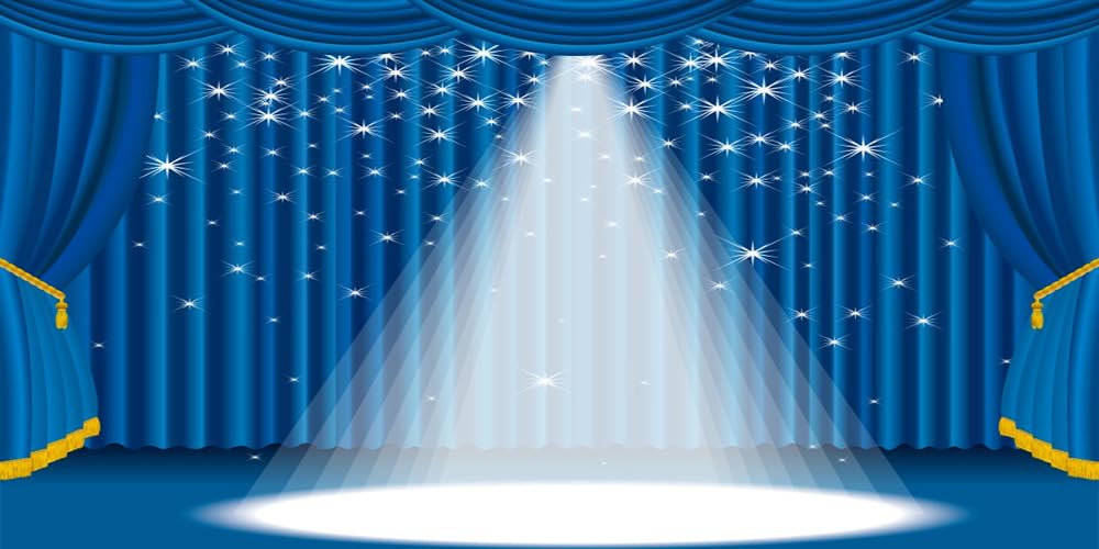 TTQYFNM 20x10ft Theater Stage Backdrop Blue Curtain Spotlight Shining Stars Photography Background for Drama Show Festival Celebration Birthday Party