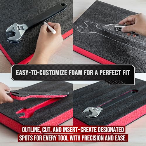 Precision Defined Tool Box Foam - Protective Inserts for Cases, Polyethylene Tool Foam for Cases, Cushion Insert for Toolboxes - 18" Black/Red (3 pack)