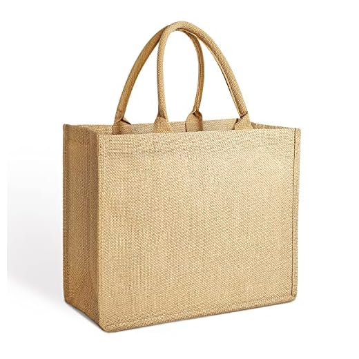 Ndeno Burlap Jute Tote Bags Reusable Cotton Shopping Grocery Bag with Handles, Laminated Interior, bridesmaid tote bags (1pcs, 15.4 x11.8 x5.9 inch)