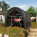 EROMMY Carport 10 x15 FT Heavy Duty, Portable Garage with All-Steel Metal Frame and Round Style Roof, Anti-Snow Car Canopy Outdoor Storage Shelter for Car, Truck, Boat