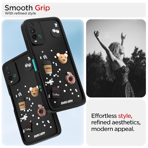 Image of Outlouders Back Cover for Redmi 9 Power /Poco M3 | 3D Cartoon Cute Fun Bear | Silicone Full Body Protection Bumper Case (Black)