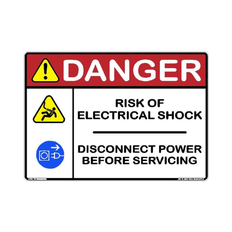 Red Black Yellow ANSI Danger Risk of Electrical Shock Disconnect Power before Servicing Label Sticker Decal Made in Texas 3.5 x 5