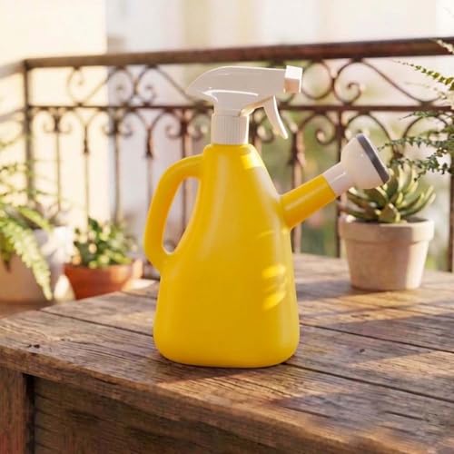Image of Go Hooked 2in1 Plant Watering Can with Spray Bottle & Shower Head 1 Litre | Multi-Purpose Garden Water Sprayer for Indoor Plants, Balcony Garden & Nursery | Plastic Watering Pot with Handle (Yellow)