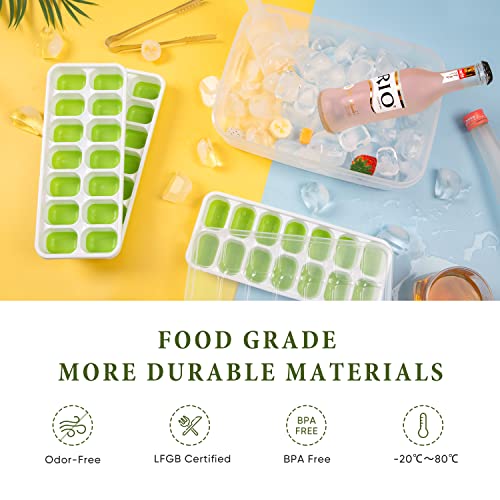 Doqaus Ice Cube Tray With Lid And Storage Bin, Silicone Ice Cube Trays With Ice Box, Ice Trays With Ice Container For Cocktail, 3 Pack Stackable Ice Trays With Ice Bucket, Ice Tong & Scoop For Freezer #TOP1