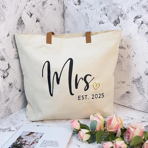 ELEGANTPARK Mrs Bag Mrs Gifts 2025 Bride Gifts Bride Tote Bag Wedding Bridal Shower Bachelorette Party Honeymoon Large Travel Canvas Totes with Zipper3
