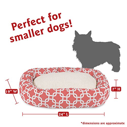 Image of Majestic Pet 24 Inch Links Sherpa Calming Dog Bed Washable - Cozy Soft Round Dog Bed with Spine for Head Support - Fluffy Donut Dog Bed 24x19x7 (inch) - Round Pet Bed Small - Coral