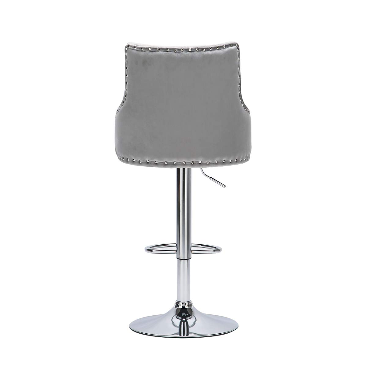 Hironpal Grey Velvet Bar Stool Set of 2 Chairs, Studded Bar stool with