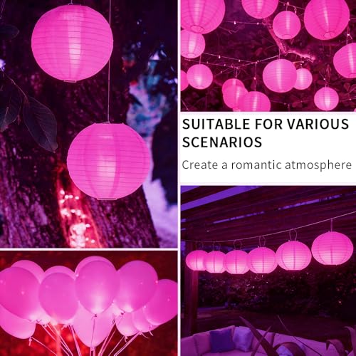 Image of 24 Pack Paper Lantern Lights, Mini LED Battery Operated Lights,Pink | Waterproof, Last 36 Hours, Hanging Decorative Lights for Wedding Camping Christmas Party Balloon Lanterns