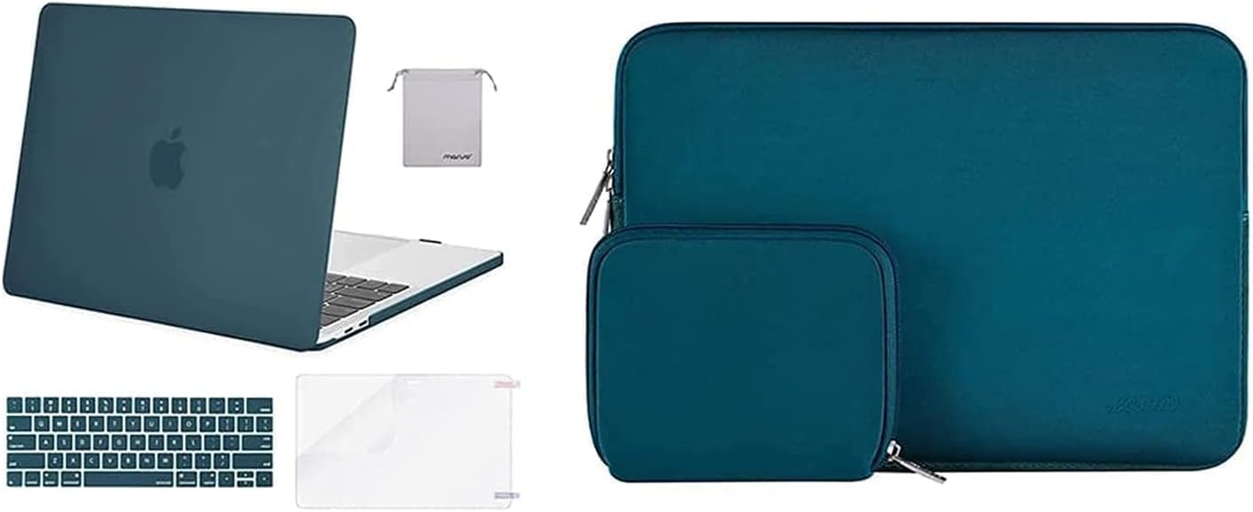 MOSISO Compatible with MacBook Pro 13 inch Case 2016-2020 Release A2338 M1 A2289 A2251 A2159 A1989 A1706 A1708 & Neoprene Sleeve Bag with Small Case, Deep Teal