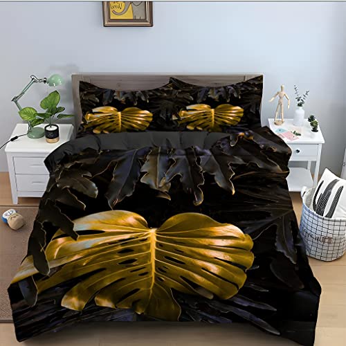 Housse de couette 240x260 fermeture éclair en microfibre feuilles noires facile à border - 2