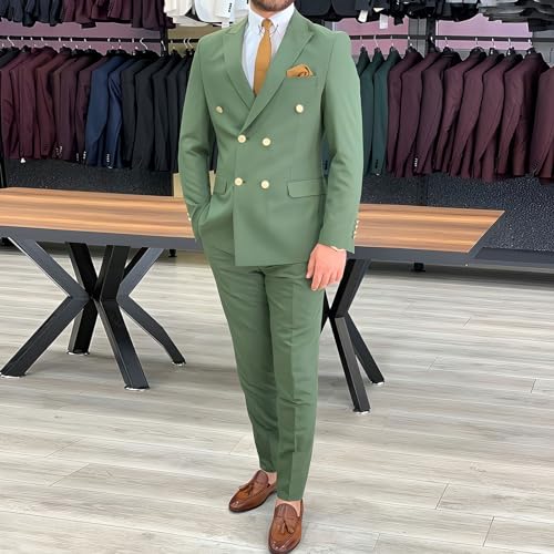 Men's Tuxedo Suit Slim Fit Double Breasted Casual 2 Piece Suit Business Tuxedo for Wedding2